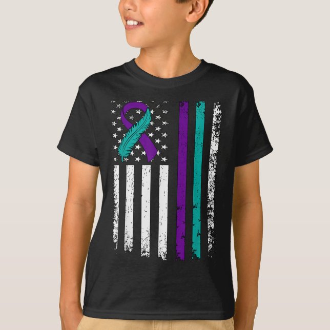 Camiseta Suicide Prevention Awareness American Flag Ribbon  (Anverso)