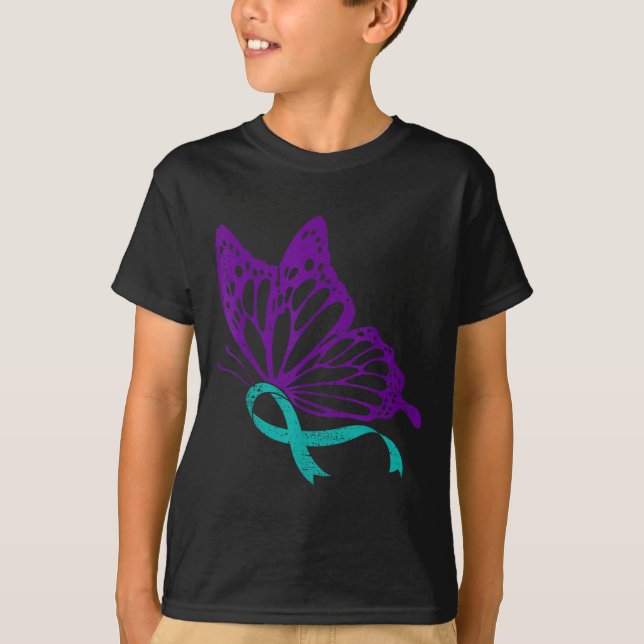Camiseta Suicide Prevention Awareness Teal &amp; Purple Rib (Anverso)