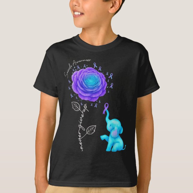 Camiseta Suicide Prevention Teal Purple Flower Elephant Rib (Anverso)