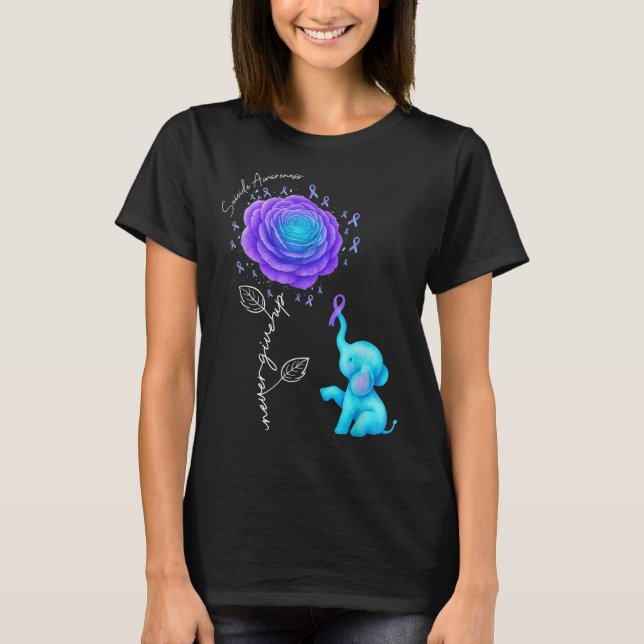 Camiseta Suicide Prevention Teal Purple Flower Elephant Rib (Anverso)