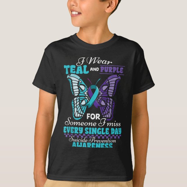 Camiseta Suicide Prevention Wear Teal Purple Someone I Miss (Anverso)