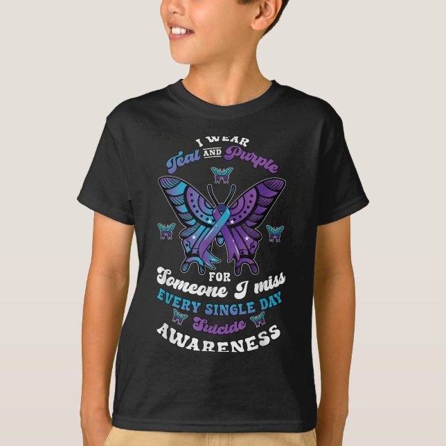 Camiseta Suicide Prevention Wear Teal Purple Someone I Miss (Anverso)