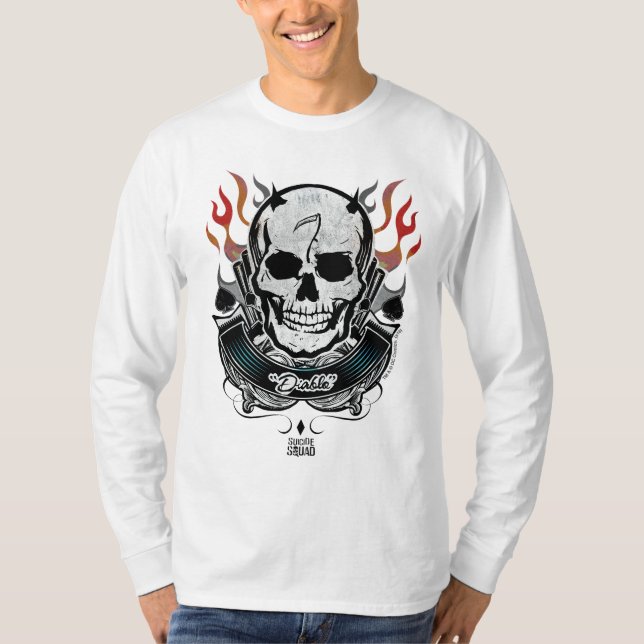 Camiseta Suicide Squad | Diablo Skull & Flames Tattoo Art (Anverso)