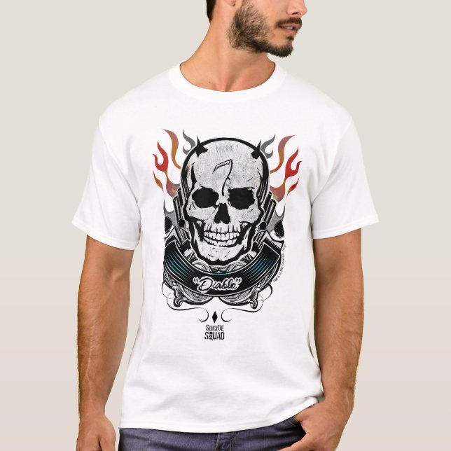 Camiseta Suicide Squad | Diablo Skull & Flames Tattoo Art (Anverso)