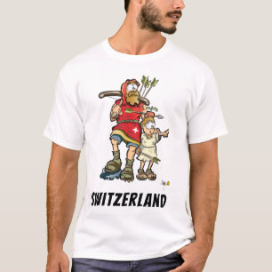 Camiseta suiza con William Tell, su hijo y una vac