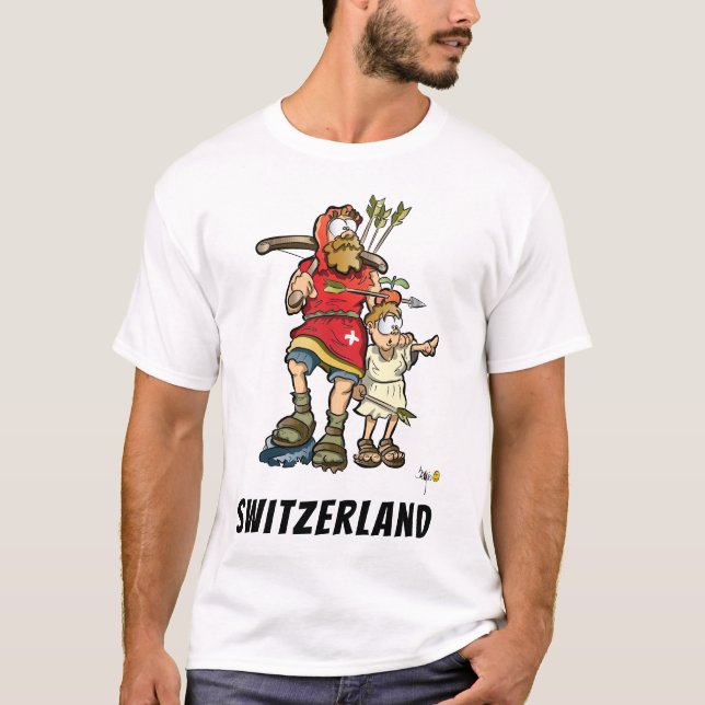 Camiseta suiza con William Tell, su hijo y una vac (Anverso)
