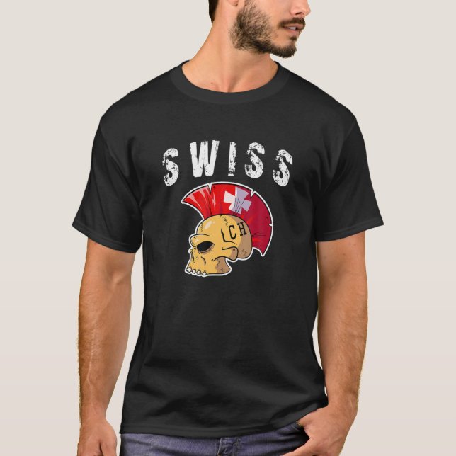 Camiseta Suiza Mohawk Skull Design Sport Supporter Su (Anverso)