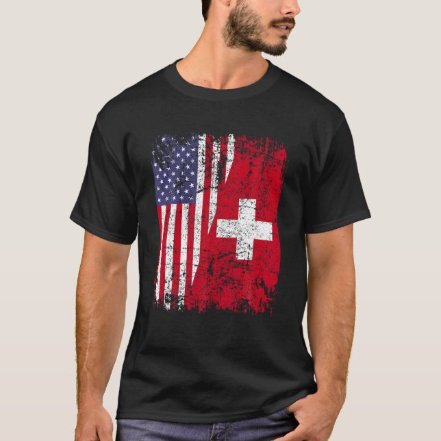 Camiseta SUIZA RAÍCES Bandera MEDIANO ESTADOUNIDENSE SUIZA  (Anverso)