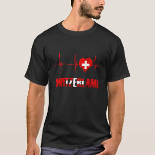 Camiseta Suiza Schweiz Bandera Suiza Heartbeat EKG