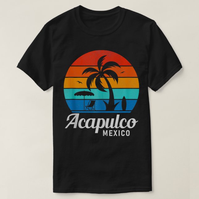Camiseta Suma de atardecer de árbol de palmas de Acapulco B (Diseño del anverso)