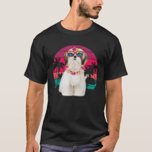 Camiseta Suma retro hawaiana Shih Tzu Perro Palm Tree tropi