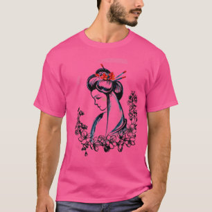 Camiseta Sumi E Lady japonesa con flores