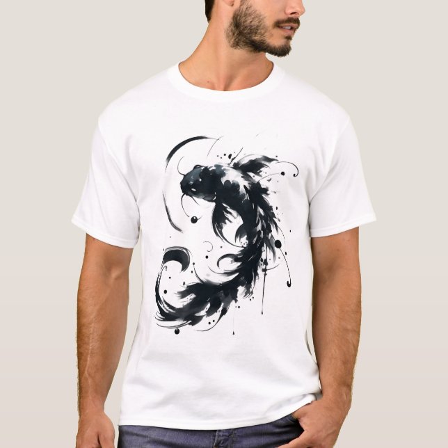 Camiseta Sumie Brushstrot Karasu Black Koi Fish T-Shirt (Anverso)