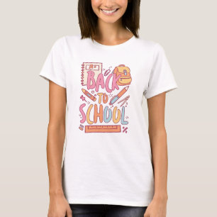 Camiseta Suministros Escolares Retrógrados Pastel Doodle Re