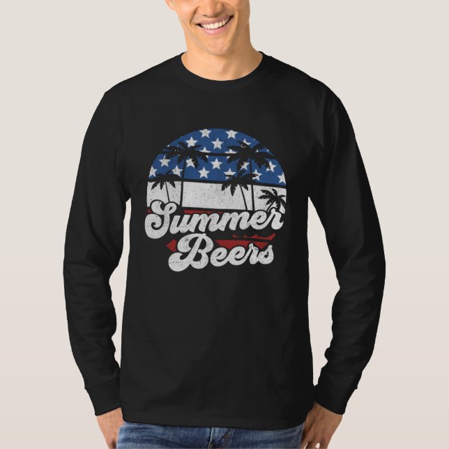 Camiseta Summer Beers Retro 4th of July American Flag Beach (Anverso)