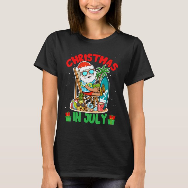 Camiseta Summer Christmas in July  Tropical Santa Surfing H (Anverso)