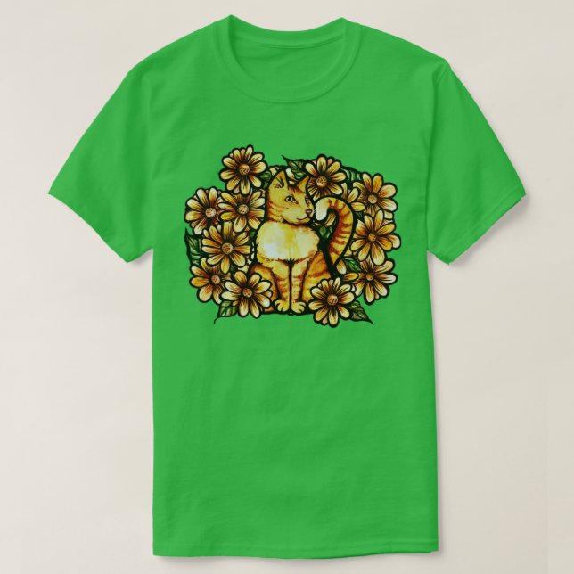 Camiseta Summer Daisies Naranja Cat (Diseño del anverso)