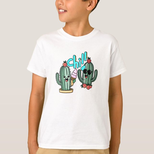 Camiseta Summer Kawaii Cactus Friends with Ice Cream (Anverso)