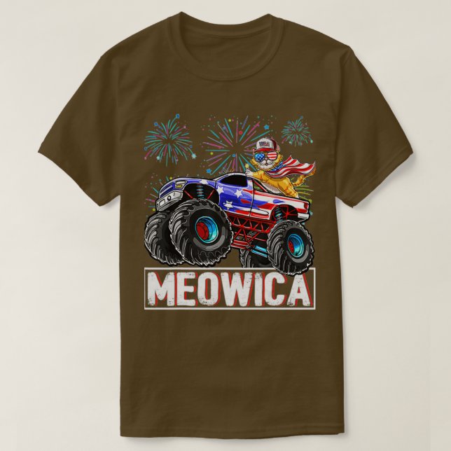 Camiseta Summer Meowica Cat Monster Truck American Flag (Diseño del anverso)