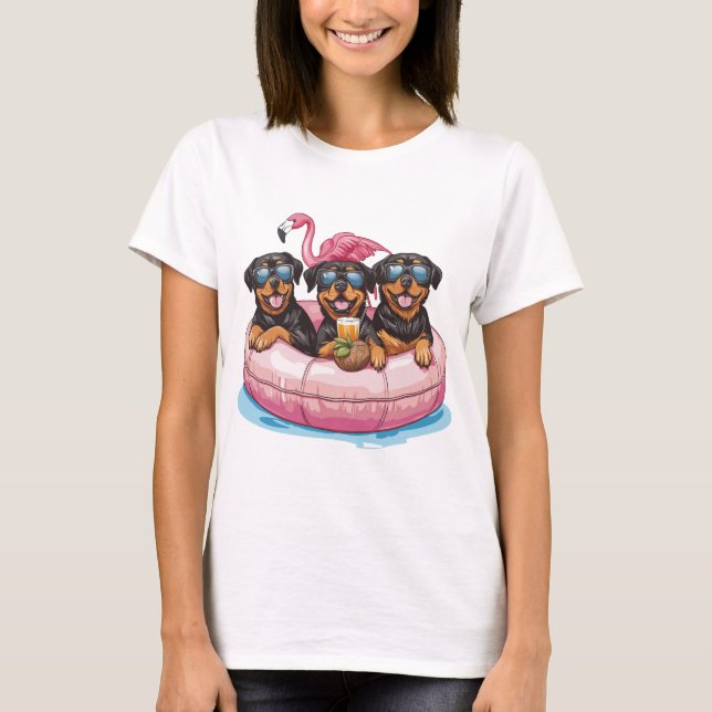 Camiseta Summer Rottweiler Perros Flamingo Pool Tube (Anverso)