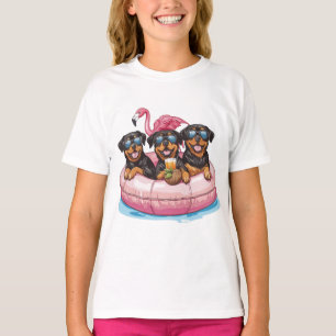 Camiseta Summer Rottweiler Perros Flamingo Pool Tube