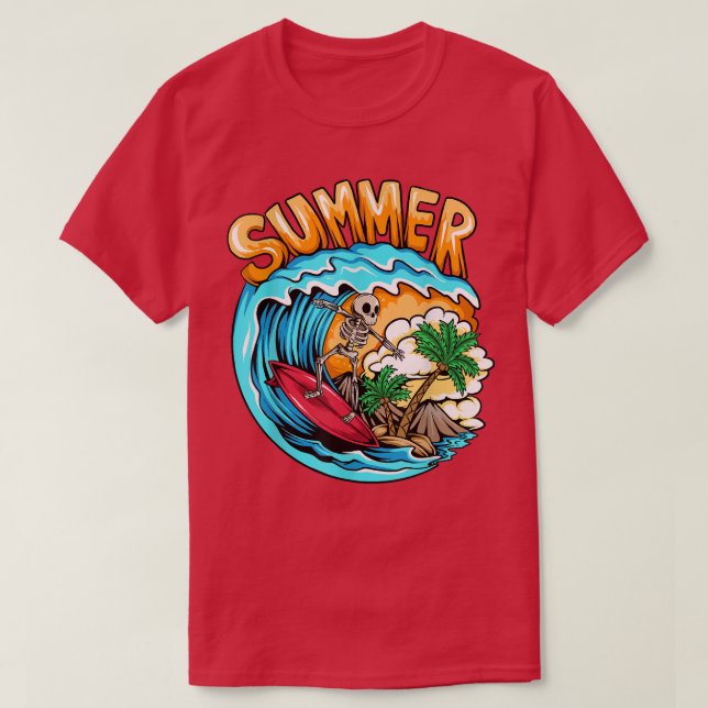 Camiseta Summer Skeleton Surfing Wave Beach Summer Vacation (Diseño del anverso)