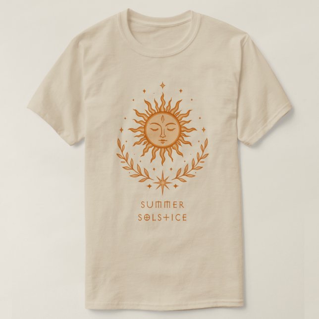 Camiseta Summer Solstice Celestial Sun Face Botanical Art (Diseño del anverso)