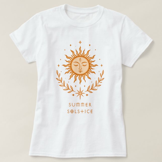 Camiseta Summer Solstice Celestial Sun Face Botanical Art (Diseño del anverso)