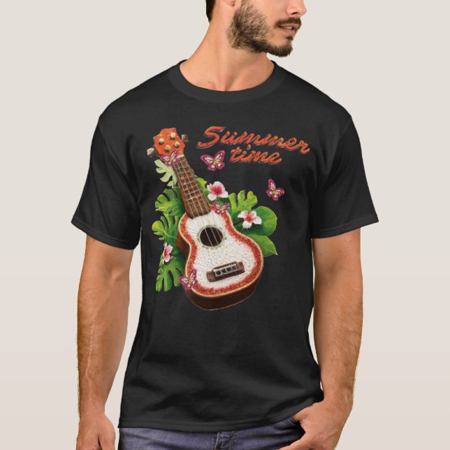 Camiseta Summer Time Hawaii Ukulele Lute Flowers (Anverso)