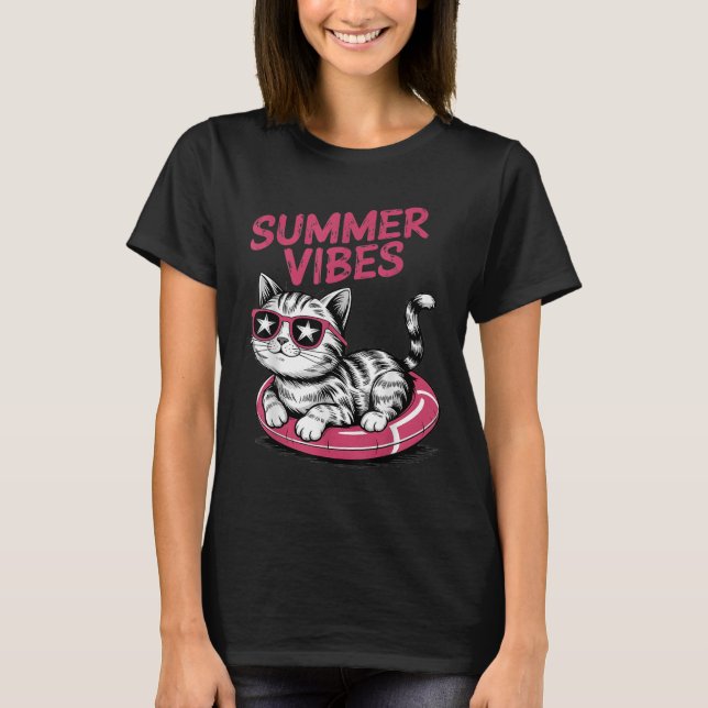 Camiseta Summer Vibes Funny Guay Cat Pool Flotante Beach Me (Anverso)