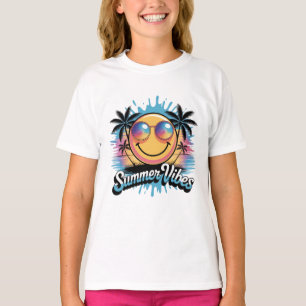 Camiseta Summer Vibes Neon Smiley Face Colorido Trendy