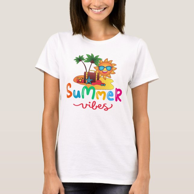 Camiseta Summer Vibes Sun and Palm Trees (Anverso)