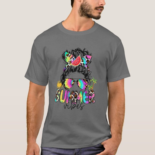 Camiseta Summer Vibes Tie Dye Leopard Messy Bun Watermelon (Anverso)