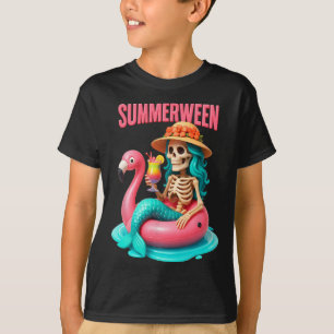 Camiseta Summer-ween Mermaid Skeleton Flamingo Halloween Be