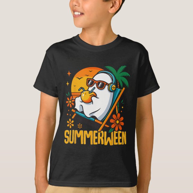 Camiseta Summerween Funny Ghost Halloween Summer Beach Vibe (Anverso)