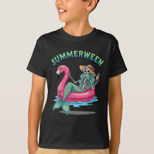 Camiseta Summerween Mermaid Skeleton Flamingo Float Hallowe