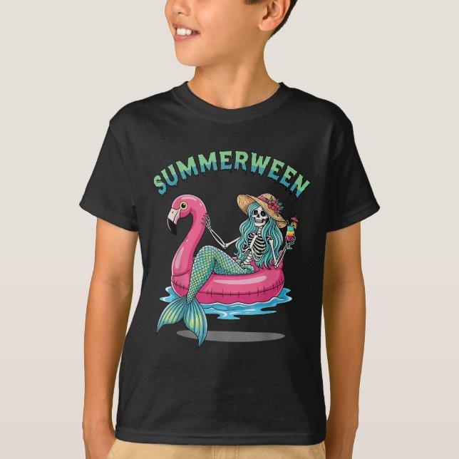 Camiseta Summerween Mermaid Skeleton Flamingo Float Hallowe (Anverso)