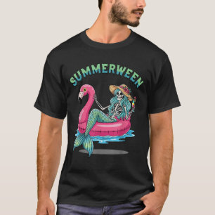 Camiseta Summerween Mermaid Skeleton Flamingo Float Hallowe