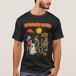 Camiseta Summerween Skeleton Beach Fiesta Halloween Vibes 1