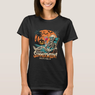 Camiseta Summerween Skeleton Beach Halloween Arte Tropical