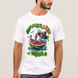 Camiseta Summerween Skeleton on Watermelon Boat Ice Cream