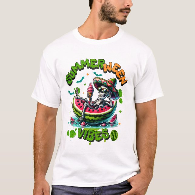 Camiseta Summerween Skeleton on Watermelon Boat Ice Cream (Anverso)