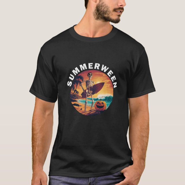 Camiseta Summerween Skeleton Pumpkin Beach Halloween Vibes (Anverso)