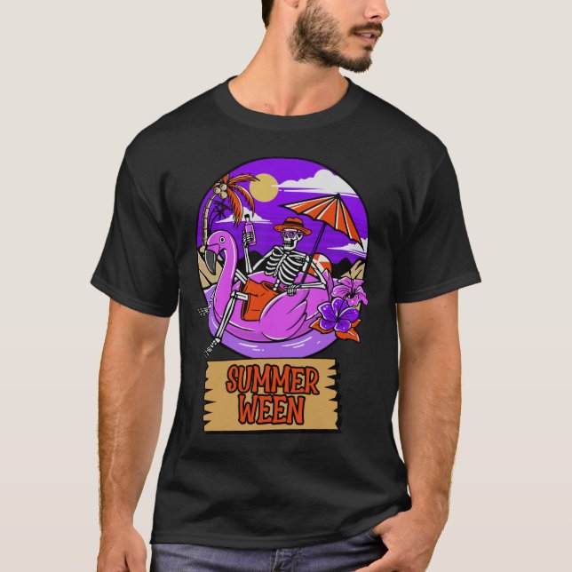Camiseta Summerween Skeleton Relaxing at The Beach (Anverso)