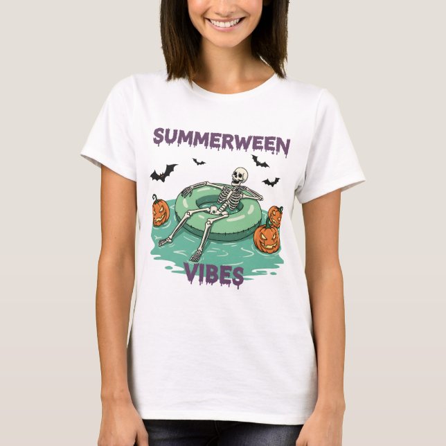 Camiseta Summerween Skeleton Vibes – Spooky Beach Halloween (Anverso)