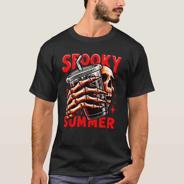 Camiseta Summerween Spooky Summer Snarky Skeleton Café Ha (Anverso)