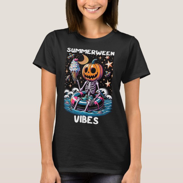 Camiseta Summerween Summer Halloween Funny Skeleton Ice Cre (Anverso)