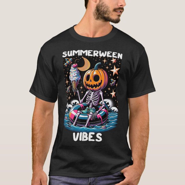 Camiseta Summerween Summer Halloween Funny Skeleton Ice Cre (Anverso)