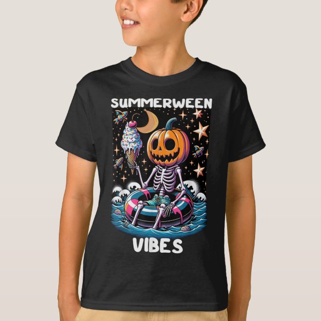 Camiseta Summerween Summer Halloween Funny Skeleton Ice Cre (Anverso)