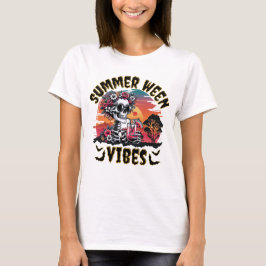 Camiseta Summerween Sunset Floral Skeleton Watermelon Juice